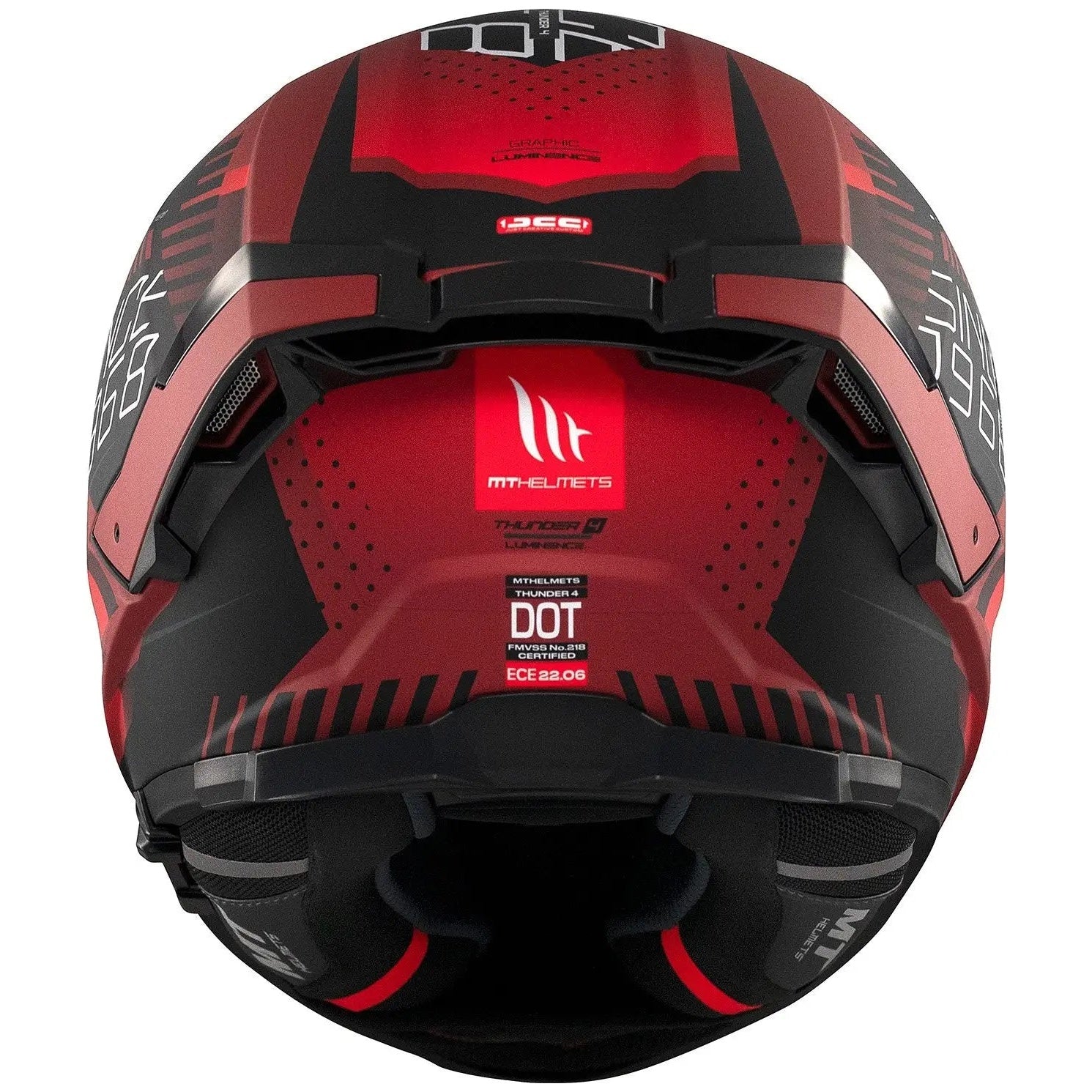 MT Helmets Thunder 4 SV Lumin D5 Matt Red full-face motorcycle helmet, rear view