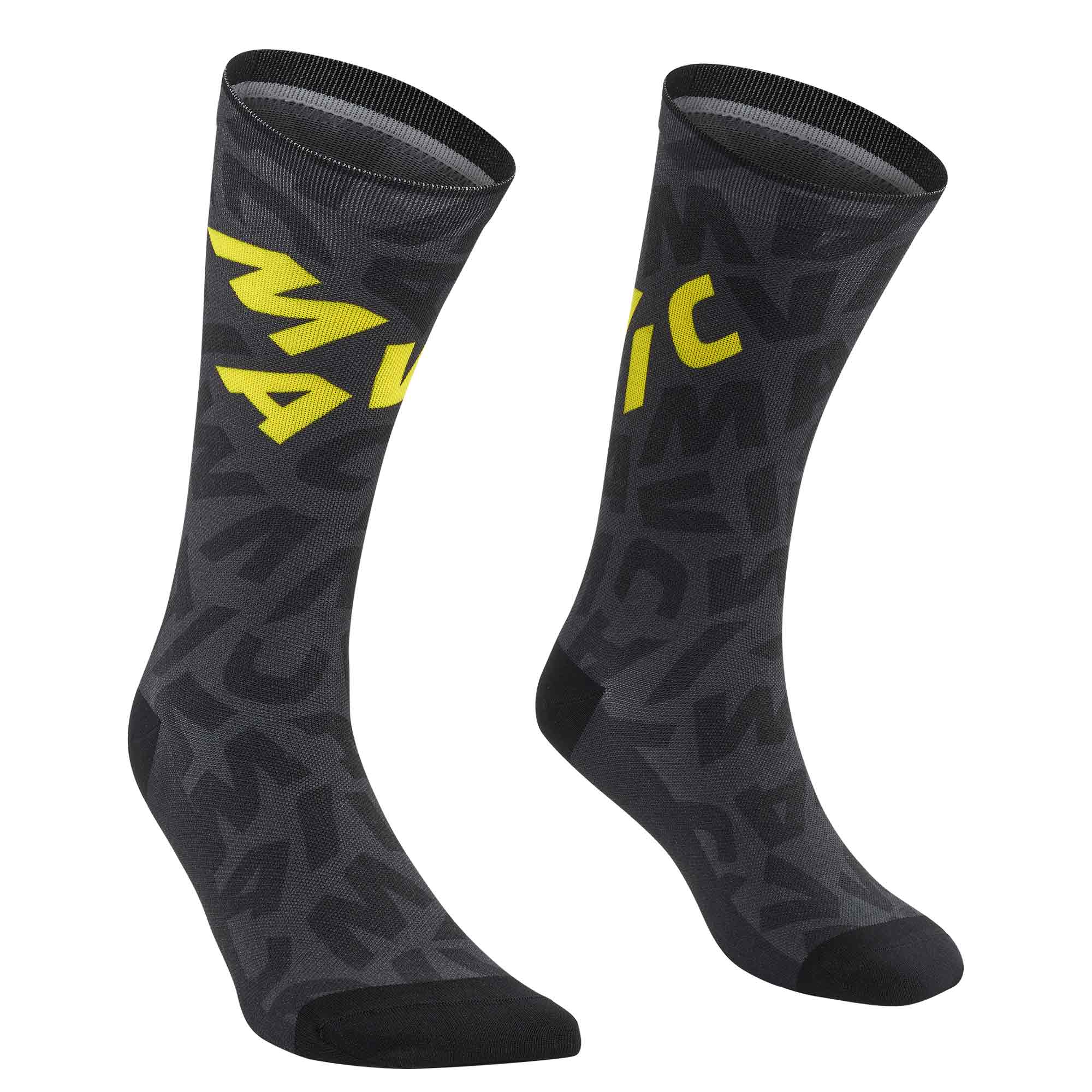 Mavic Aksium Graphic High Socks Black / Yellow - FREE UK Shipping, FREE 365 Day Returns | Moto Central