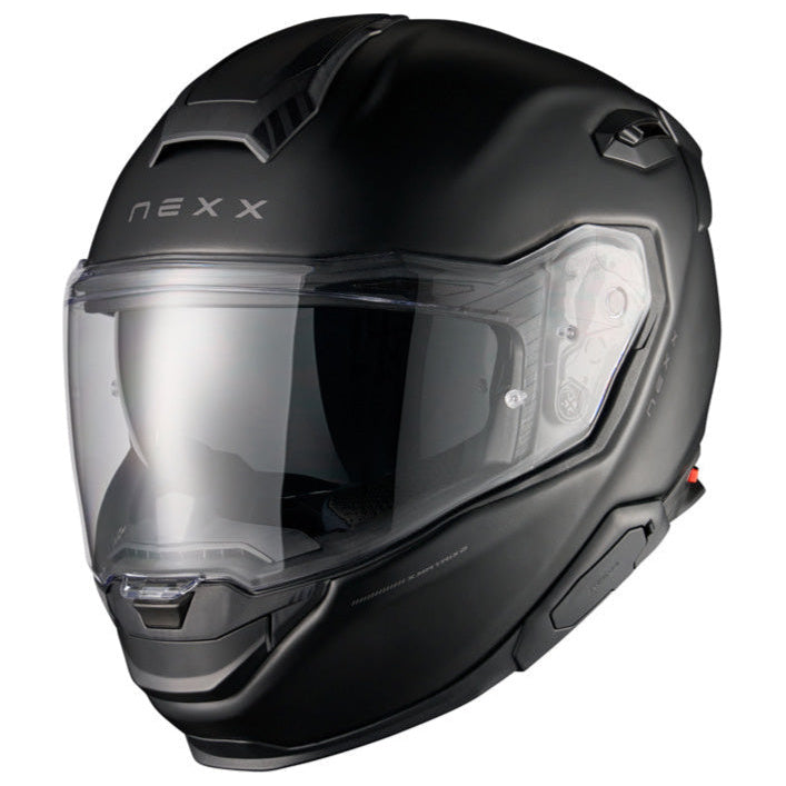 Nexx X.TR Plain Matt Black motorcycle helmet, front three-quarter view