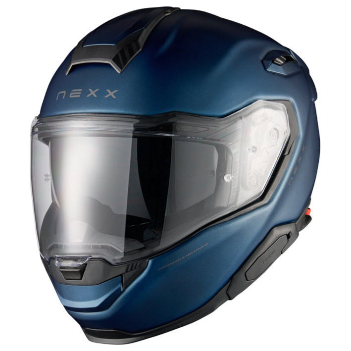 Nexx X.TR Plain Matt Blue Teal motorcycle helmet, front three-quarter view