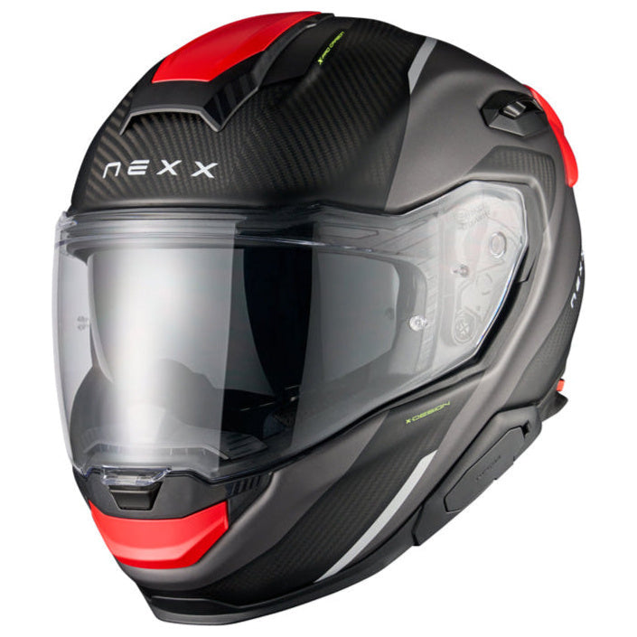 Nexx X.TR Rush Black / Matt Red motorcycle helmet, front three-quarter view