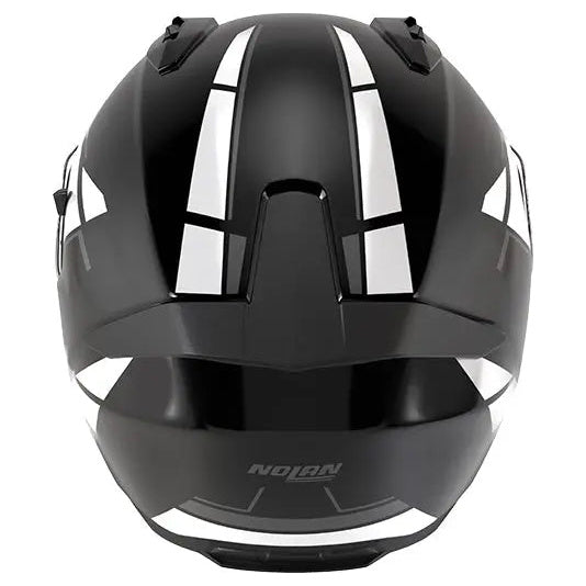Nolan N60-6 Sincrono Black / White / Metal Grey full-face motorcycle helmet, rear view