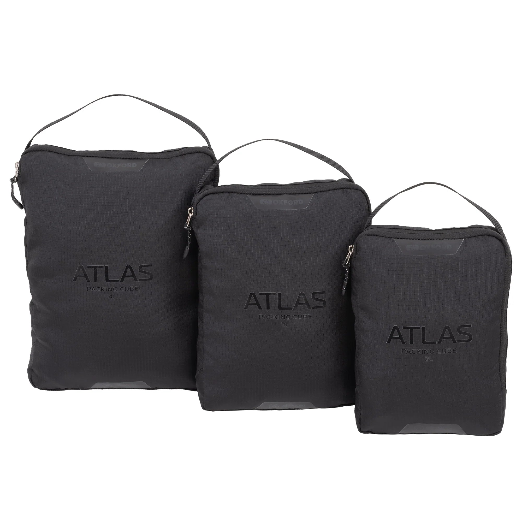 Oxford Atlas Packing Cubes 3-Pack Black - complete three-piece set front view