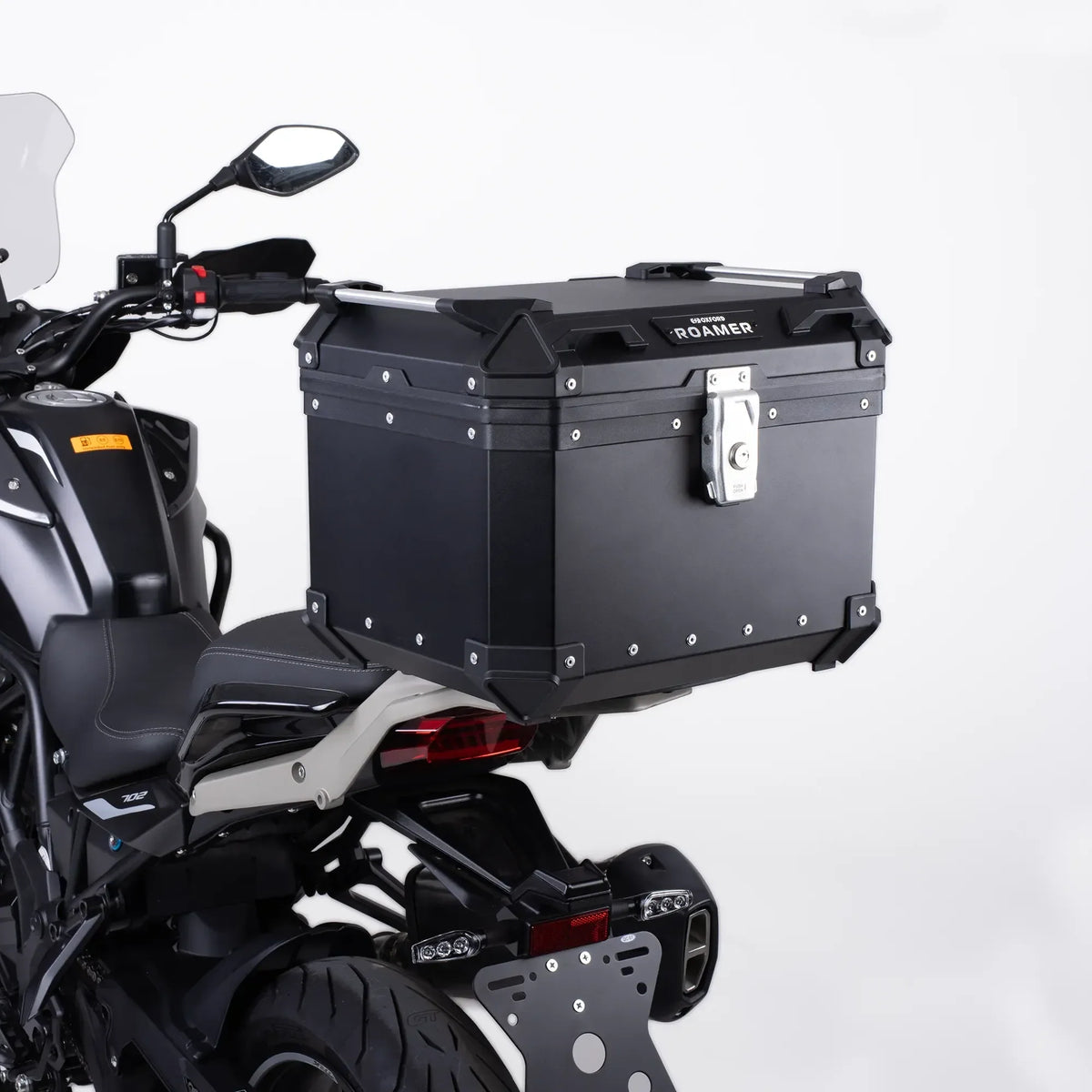 Oxford Roamer Top Box Black - mounted motorcycle rear view
