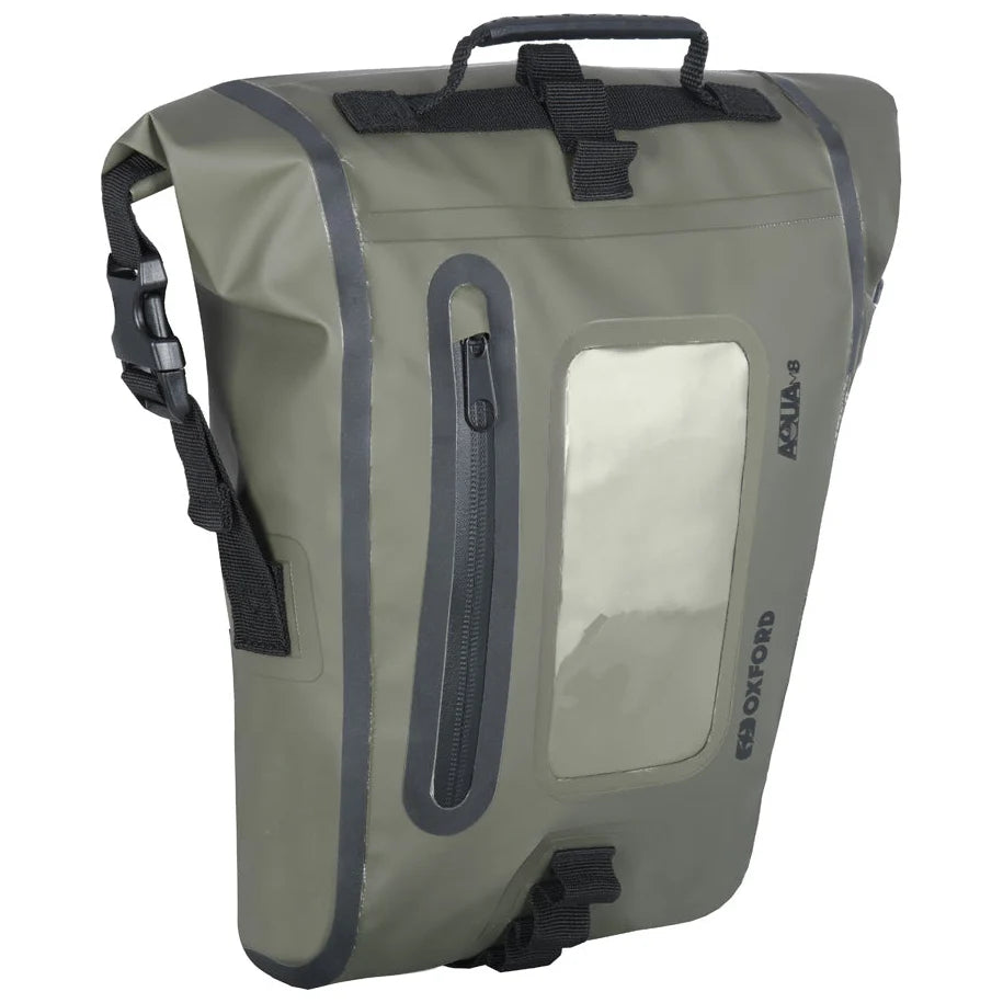 Oxford Aqua M8 Tank Bag Khaki / Black - 8 Litres front three-quarter view