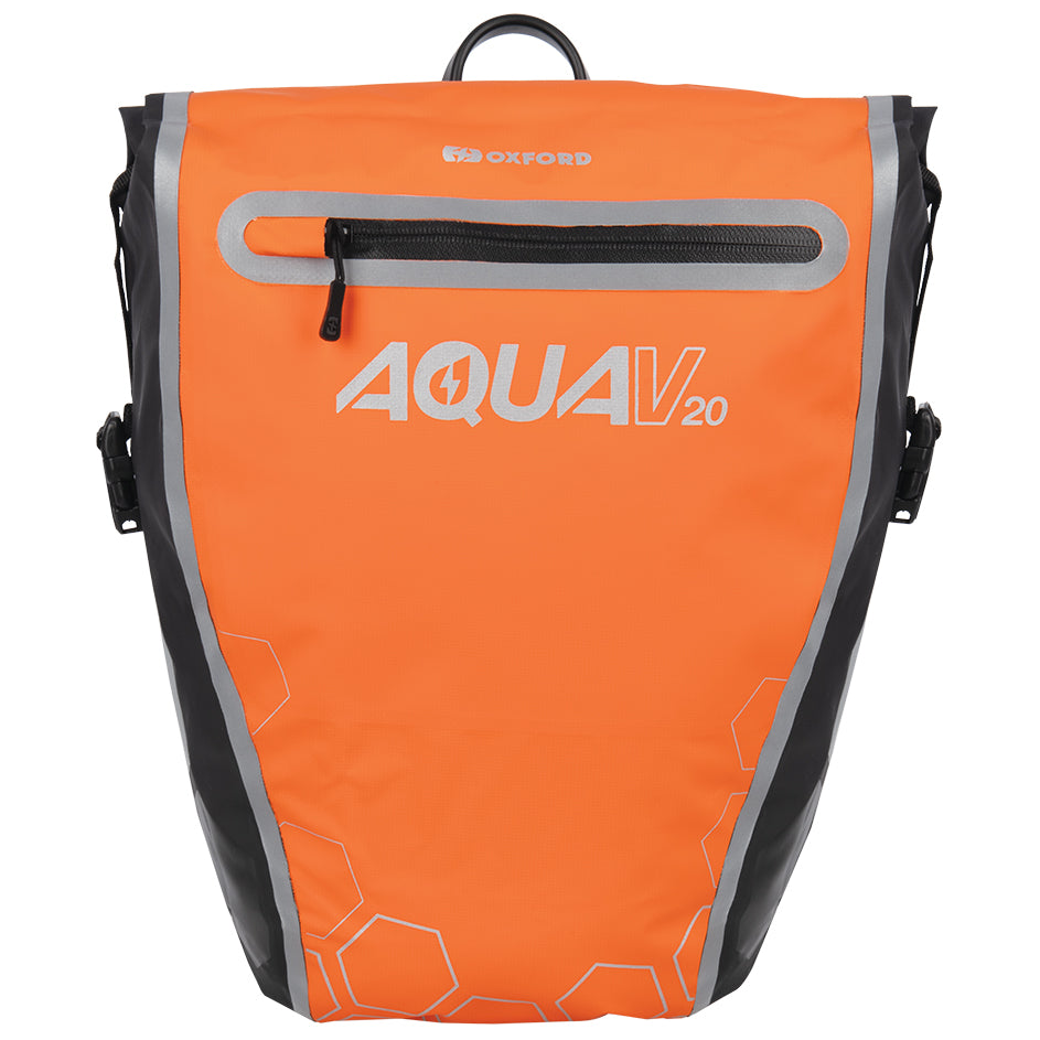 Oxford Aqua V20 Single QR Pannier Bag Orange / Black - 20 Litres front view on a white background
