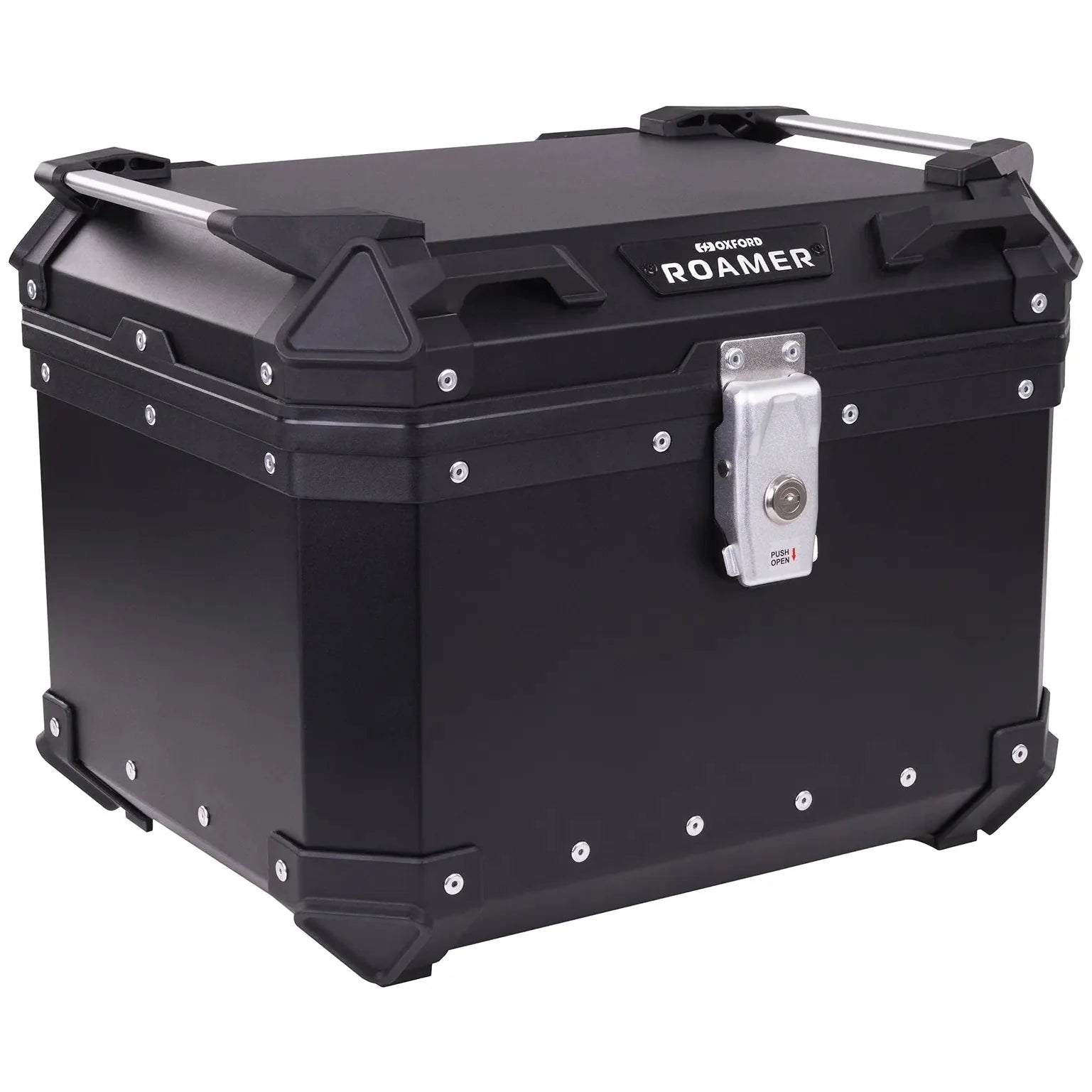 Oxford Roamer Top Box Black - closed front three-quarter view