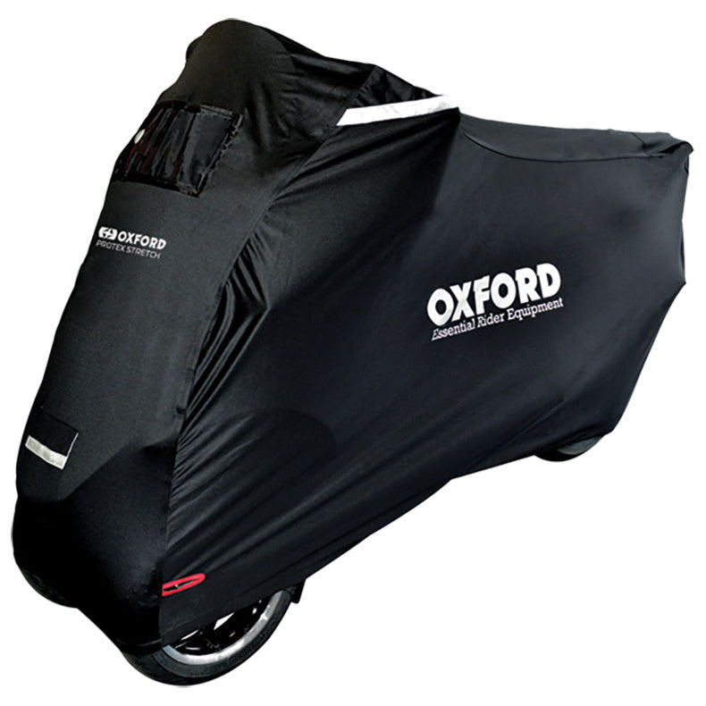 Oxford Protex Stretch Outdoor MP3 / 3 Wheeler Cover Black three-wheeler motorcycle cover side three-quarter view