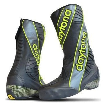 Daytona Security Evo 3 Race Outer Leather Boots Black / Gunmetal / Yellow, pair three-quarter view