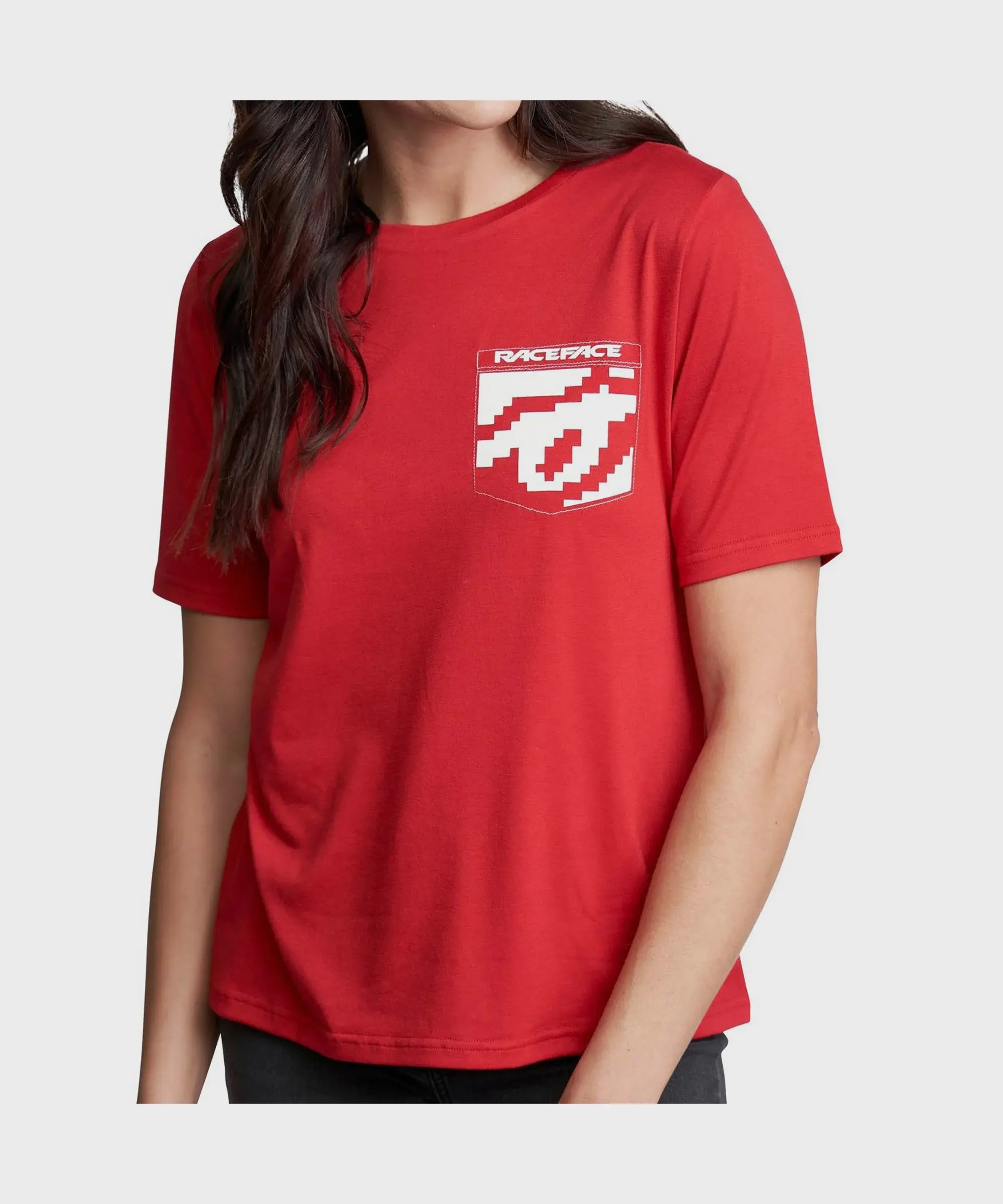 Race Face 8 Bit Pocket Short Sleeves Ladies T Shirt Red - FREE UK Shipping, FREE 365 Day Returns | Moto Central