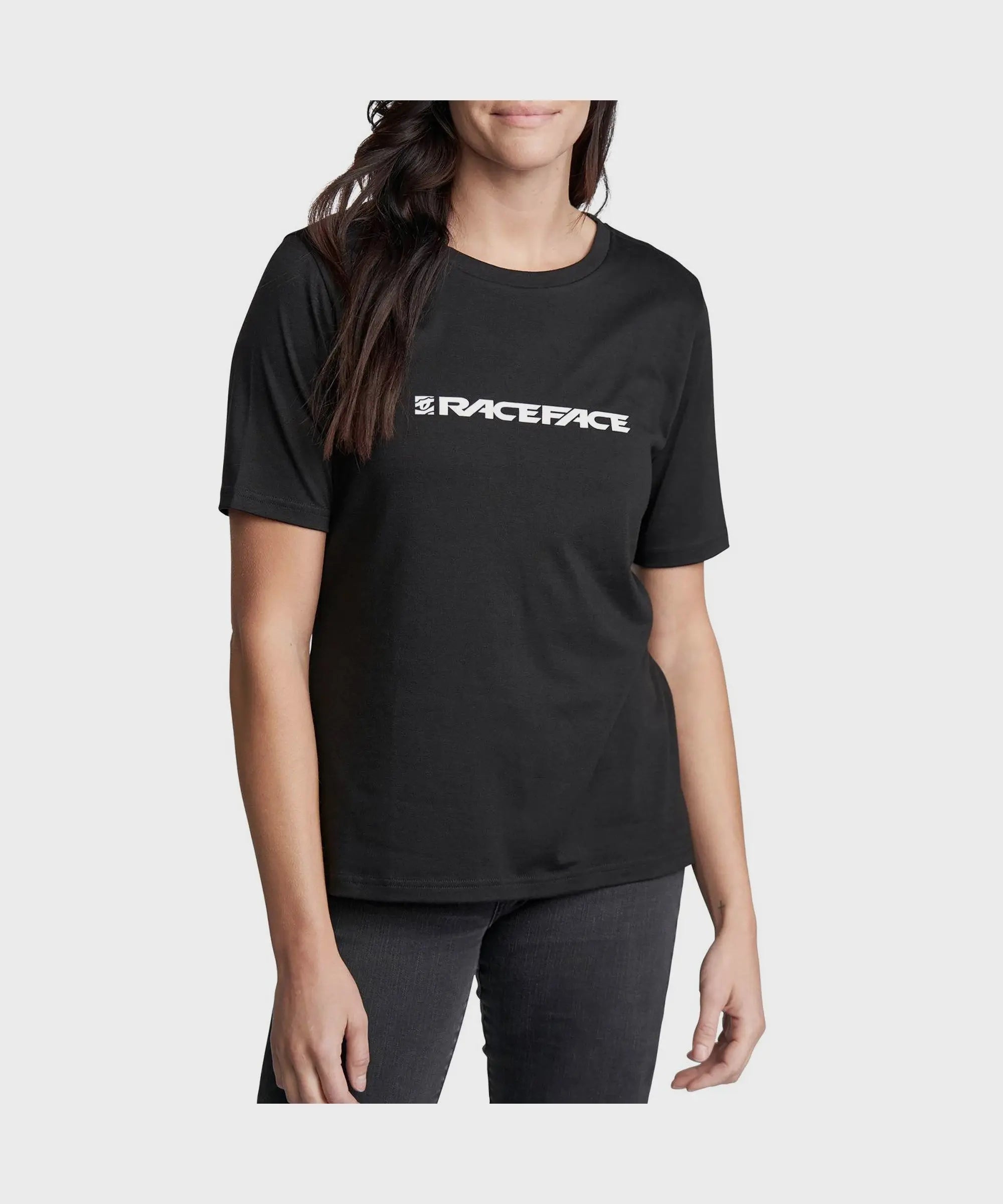 Race Face Classic Logo Short Sleeves Ladies Cycle T-Shirt Black - FREE UK Shipping, FREE 365 Day Returns | Moto Central