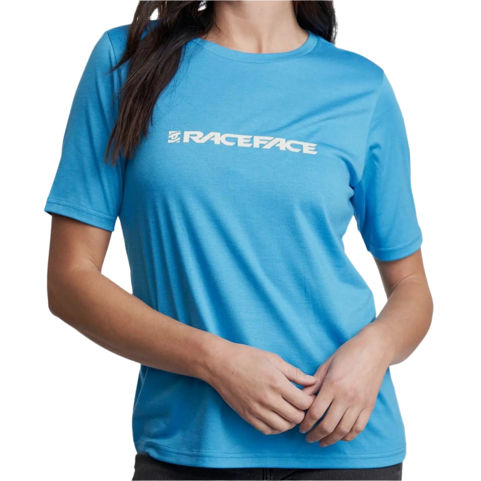 Race Face Classic Logo Short Sleeves Ladies Cycle T-Shirt Royale Blue - FREE UK Shipping, FREE 365 Day Returns | Moto Central