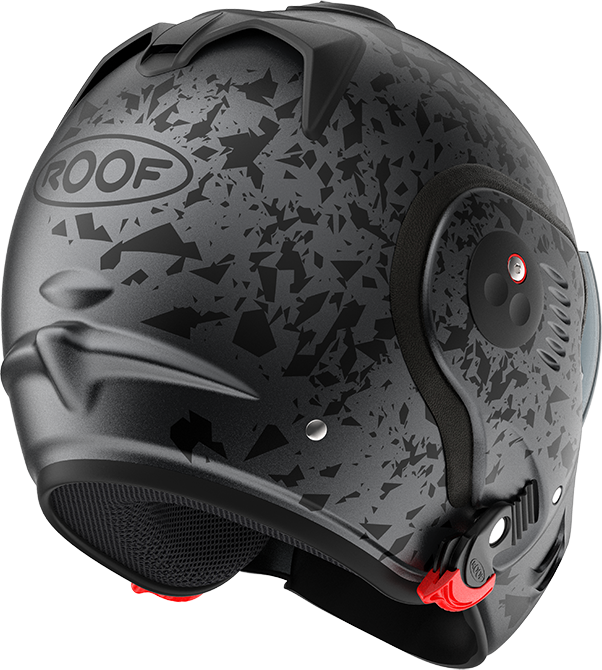 Roof RO5 Boxer Alpha Blackstar Matt Graphite rear-right three-quarter view in full-face configuration