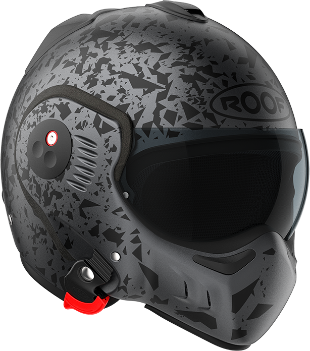 Roof RO5 Boxer Alpha Blackstar Matt Graphite front-right three-quarter view in full-face configuration