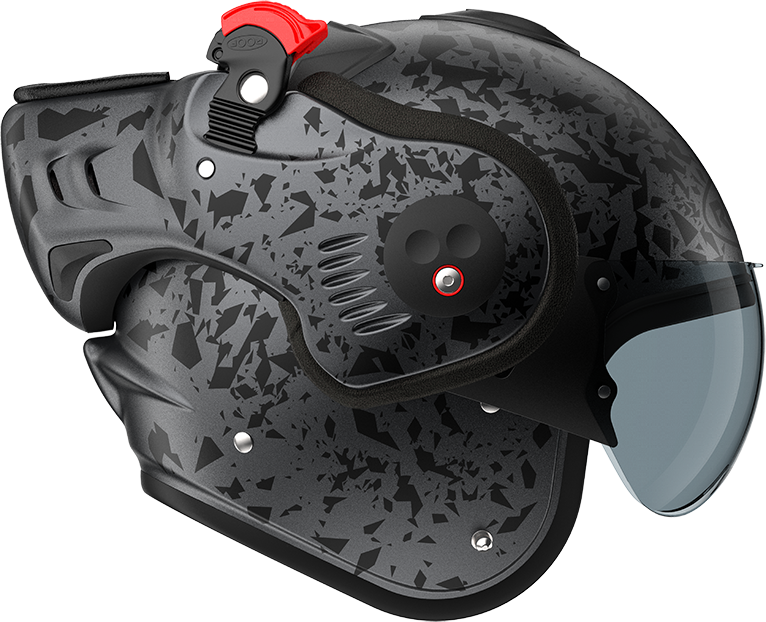 Roof RO5 Boxer Alpha Blackstar Matt Graphite right-side view in open-face configuration