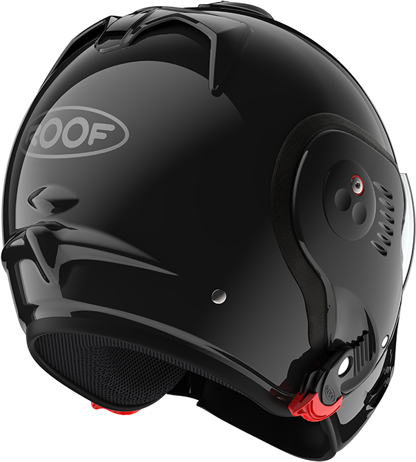 Roof RO5 Boxer Alpha Black rear-right three-quarter view in full-face configuration