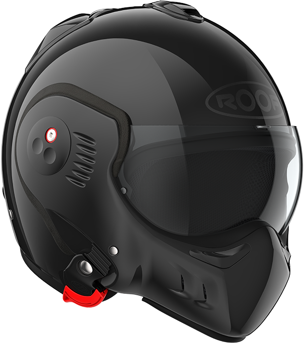 Roof RO5 Boxer Alpha Black front-right three-quarter view in full-face configuration