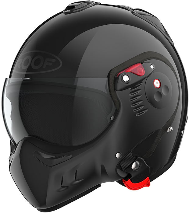 Roof RO5 Boxer Alpha Black front-left three-quarter view in full-face configuration