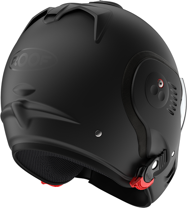 Roof RO5 Boxer Alpha Matt Black rear-right three-quarter view in full-face configuration