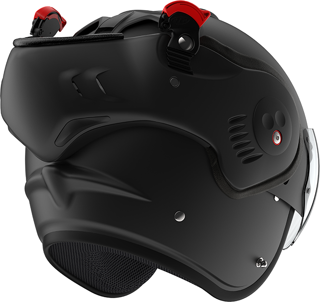 Roof RO5 Boxer Alpha Matt Black rear-right three-quarter view in open-face configuration