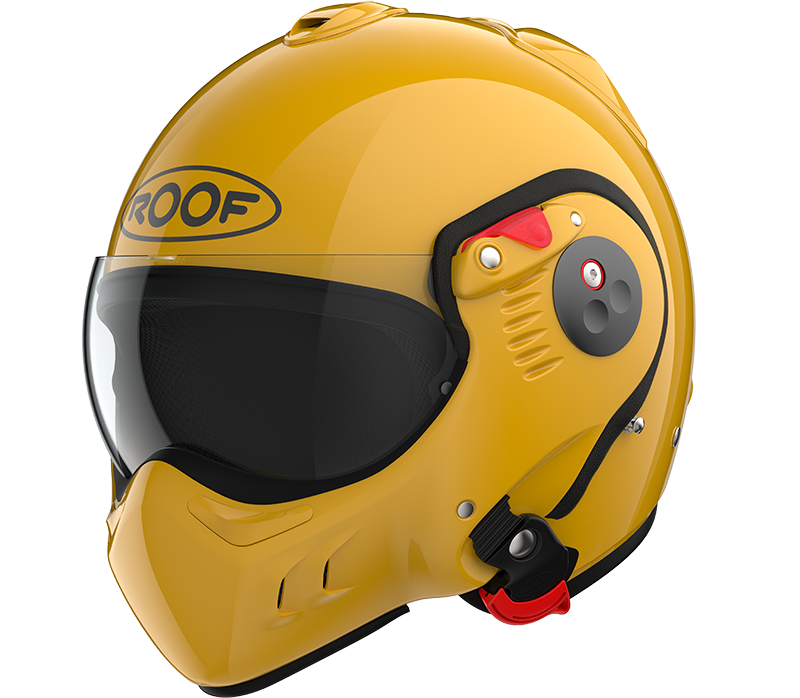 Roof RO5 Boxer Alpha Yellow front-left three-quarter view in full-face configuration