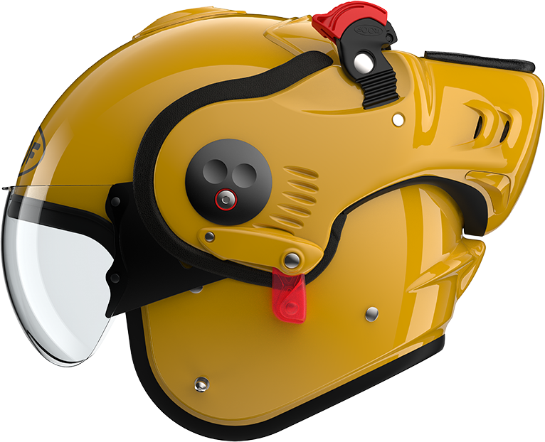 Roof RO5 Boxer Alpha Yellow left-side view in open-face configuration