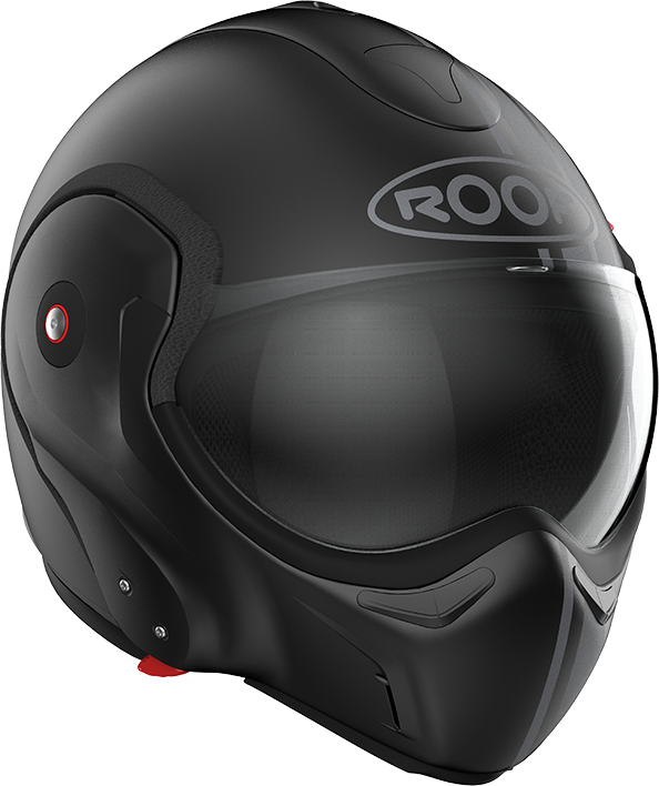 Roof RO9 Boxxer 2 Stripes Matt Black / Metal front-right three-quarter view, full-face configuration