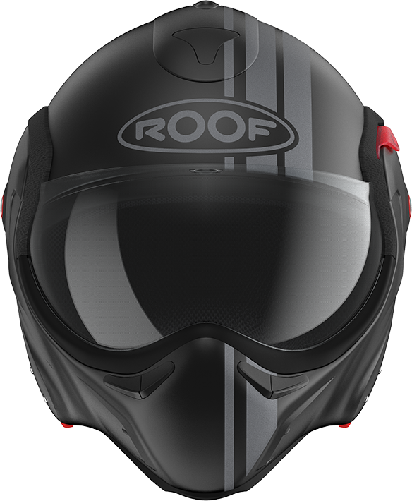 Roof RO9 Boxxer 2 Stripes Matt Black / Metal front view, full-face configuration