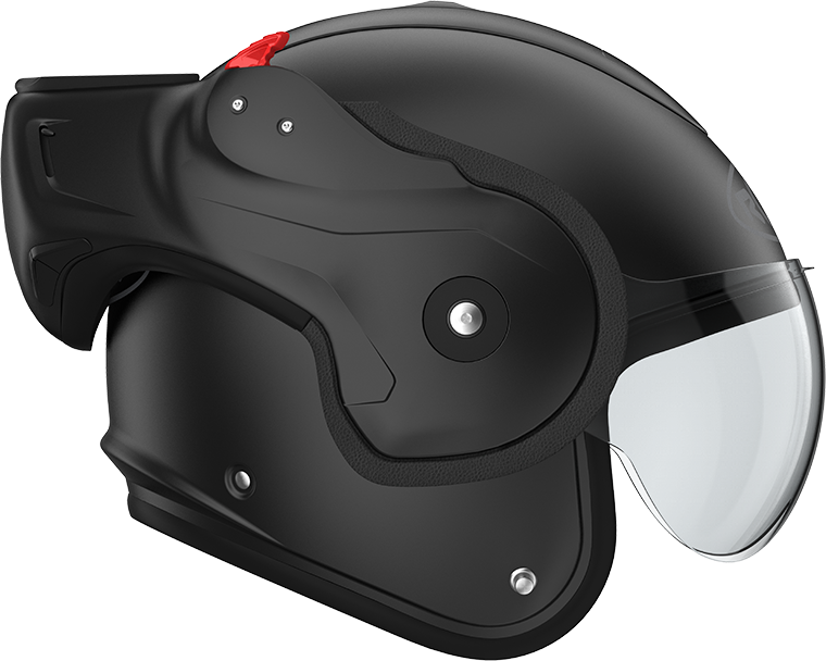 Roof RO9 Boxxer 2 Stripes Matt Black / Metal right-side view, open-face configuration