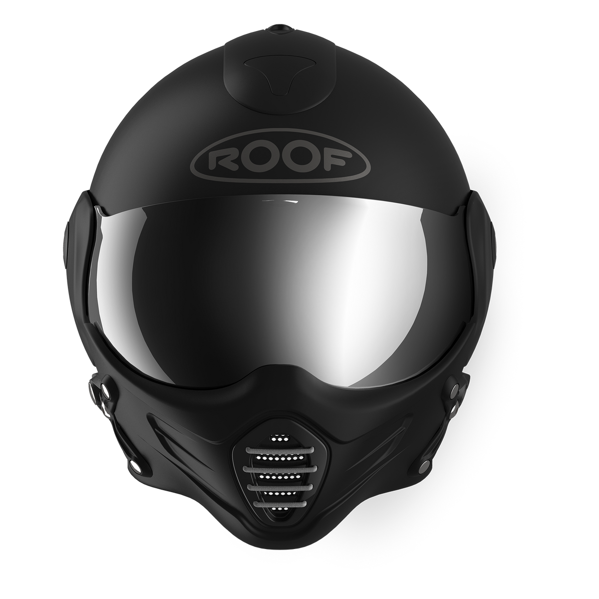 Roof RO9 Roadster Iron Matt Black / Silver motorcycle helmet, front view