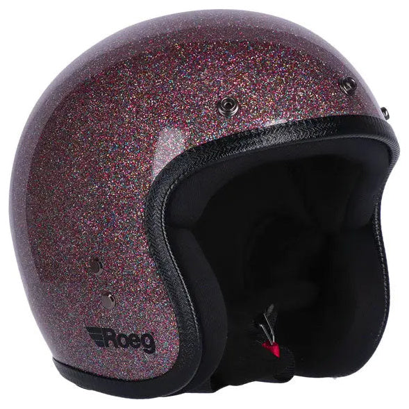 Roeg Jett Purple Haze open-face motorcycle helmet, front-left three-quarter view