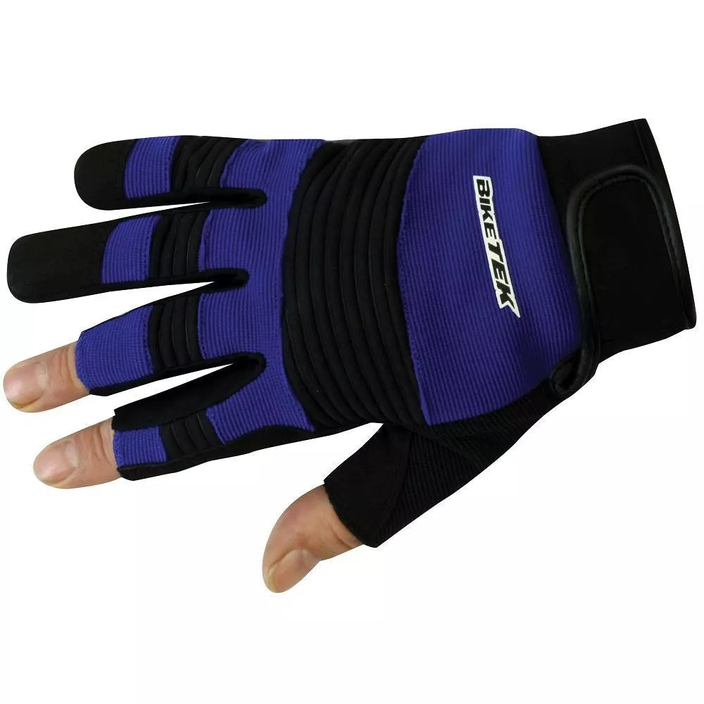 BikeTek Open-Finger Mechanics Gloves Blue