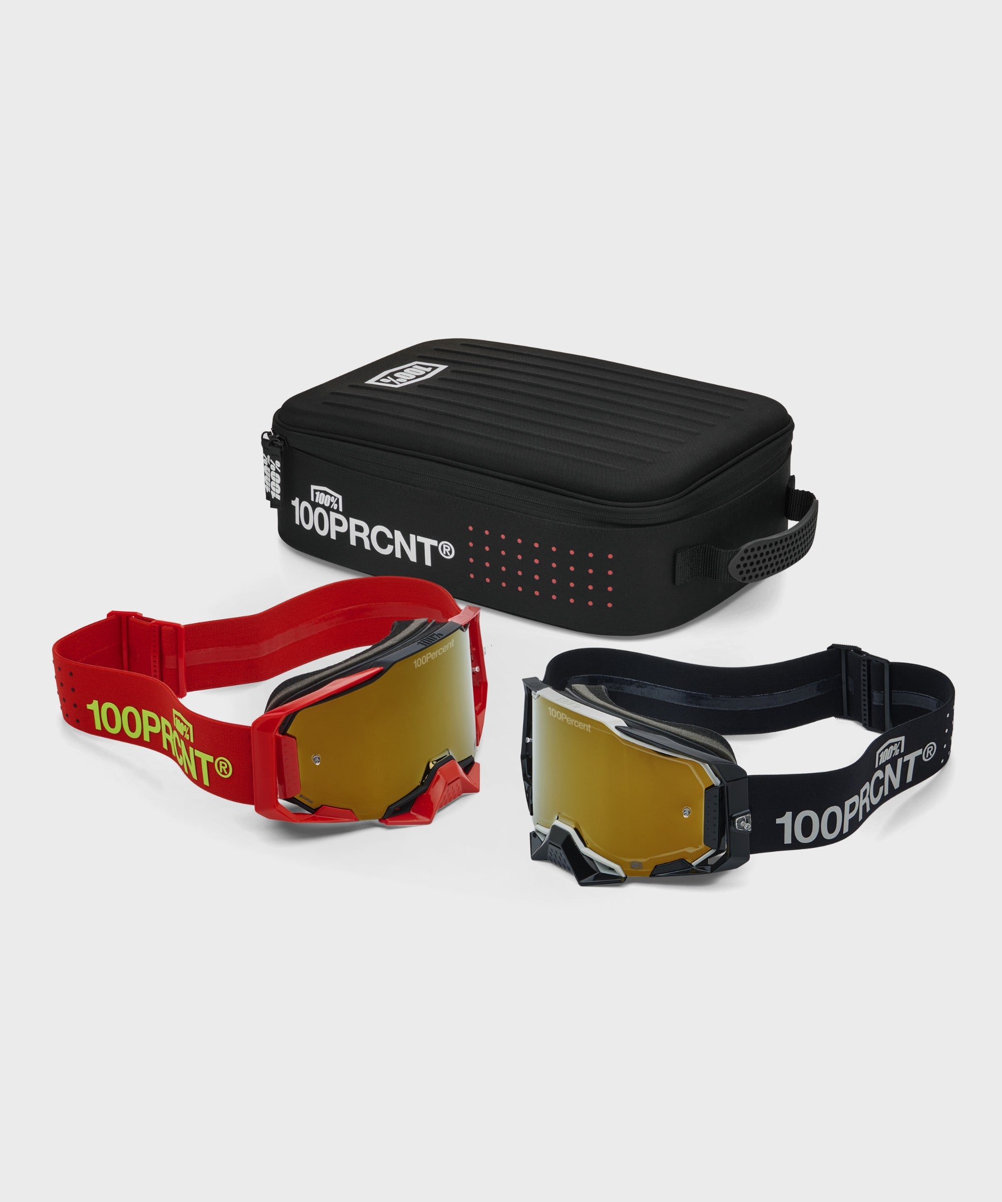 100% Dual Armega Goggle Racer Pro Pack Black / Red / True Gold Mirror - FREE UK Shipping, FREE 365 Day Returns | Moto Central