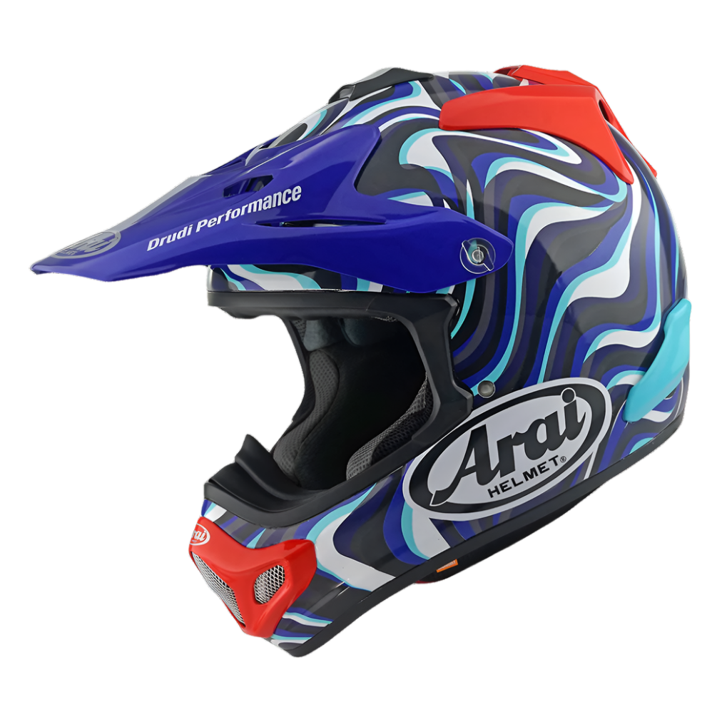 Arai MX-V Evo Stream Blue motocross helmet, left-side view
