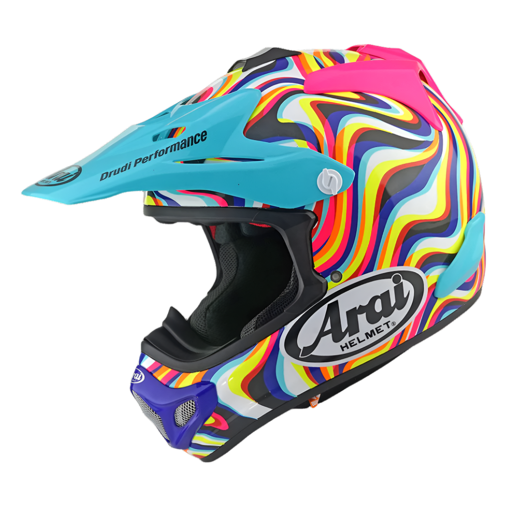 Arai MX-V Evo Stream Pink motocross helmet, left-side view