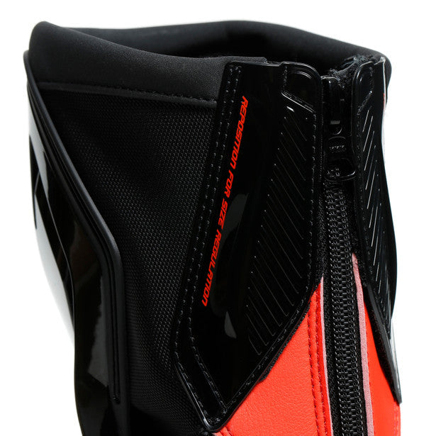 Dainese Torque 3 Out Boots Black / Fluo Red, front zip detail