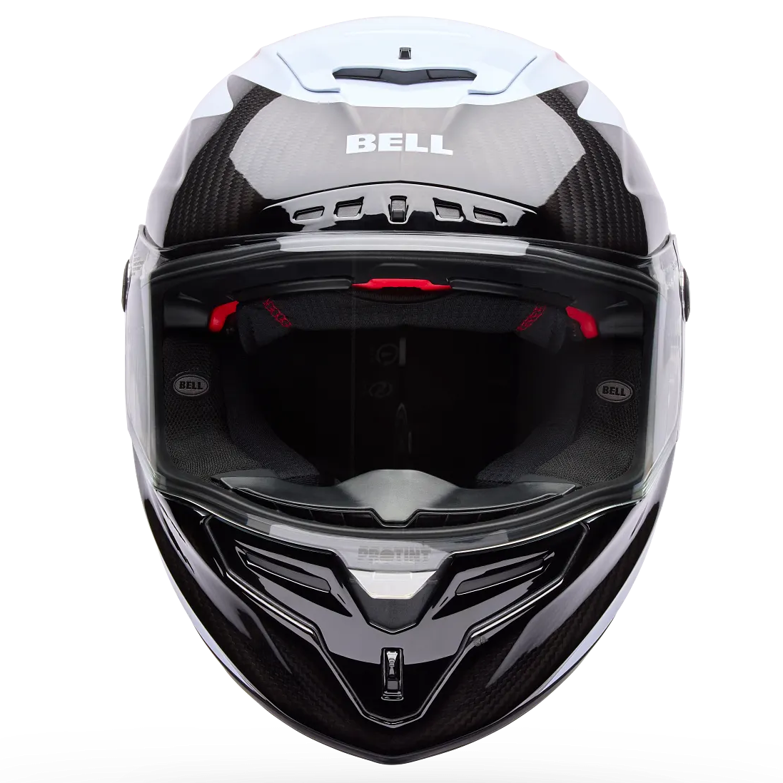 Bell Race Star DLX Flex Fluid ECE 22.06 Red / White full-face motorcycle helmet, front view