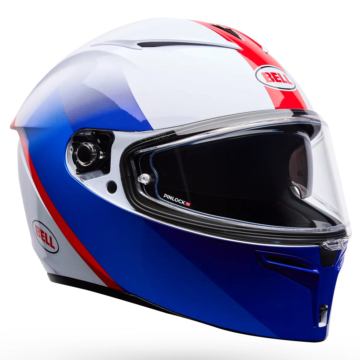 Bell Lithium MIPS Bash ECE 22.06 White / Blue full-face motorcycle helmet, front three-quarter view