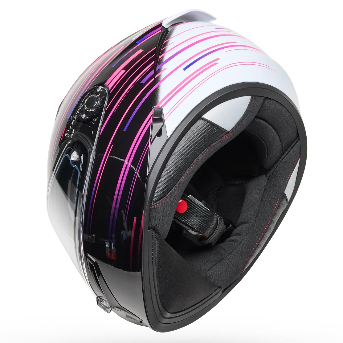 Bell Lithium Velo ECE 22.06 Black / Purple full-face motorcycle helmet, underside view