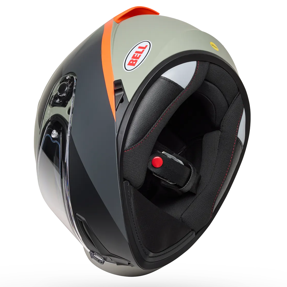 Bell Lithium MIPS Bash ECE 22.06 Grey / Orange full-face motorcycle helmet, underside view
