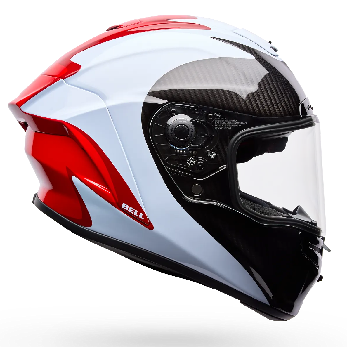 Bell Race Star DLX Flex Fluid ECE 22.06 Red / White full-face motorcycle helmet, side profile view
