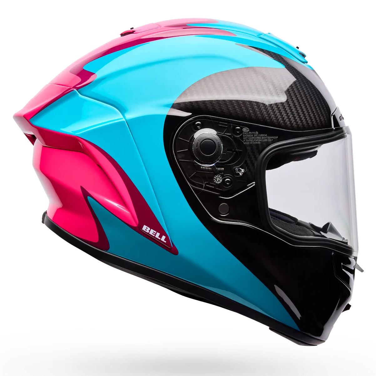 Bell Race Star DLX Flex Fluid ECE 22.06 Green / Pink full-face motorcycle helmet, side profile view