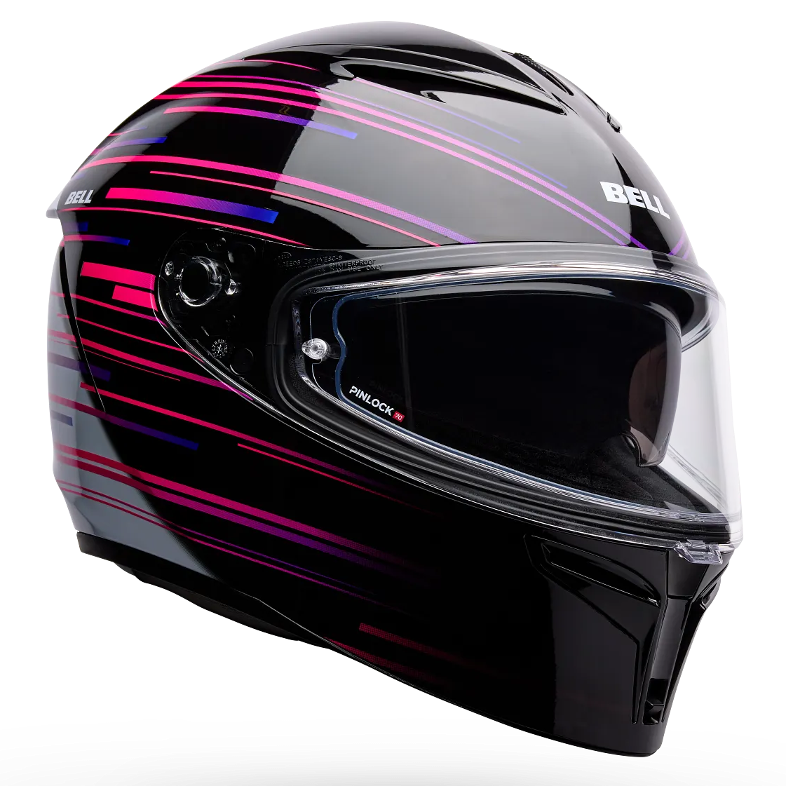 Bell Lithium Velo ECE 22.06 Black / Purple full-face motorcycle helmet, front three-quarter view