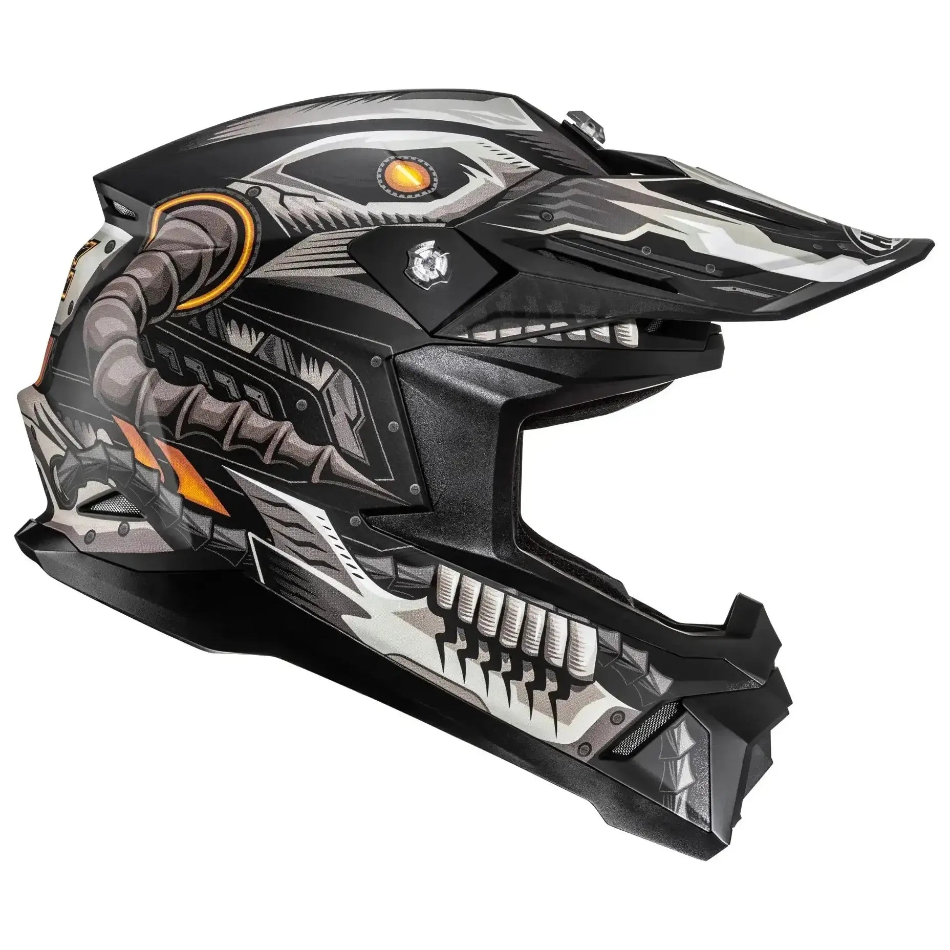HJC C50 Mecha Beast MC5SF Black motocross helmet, rear three-quarter view on white background