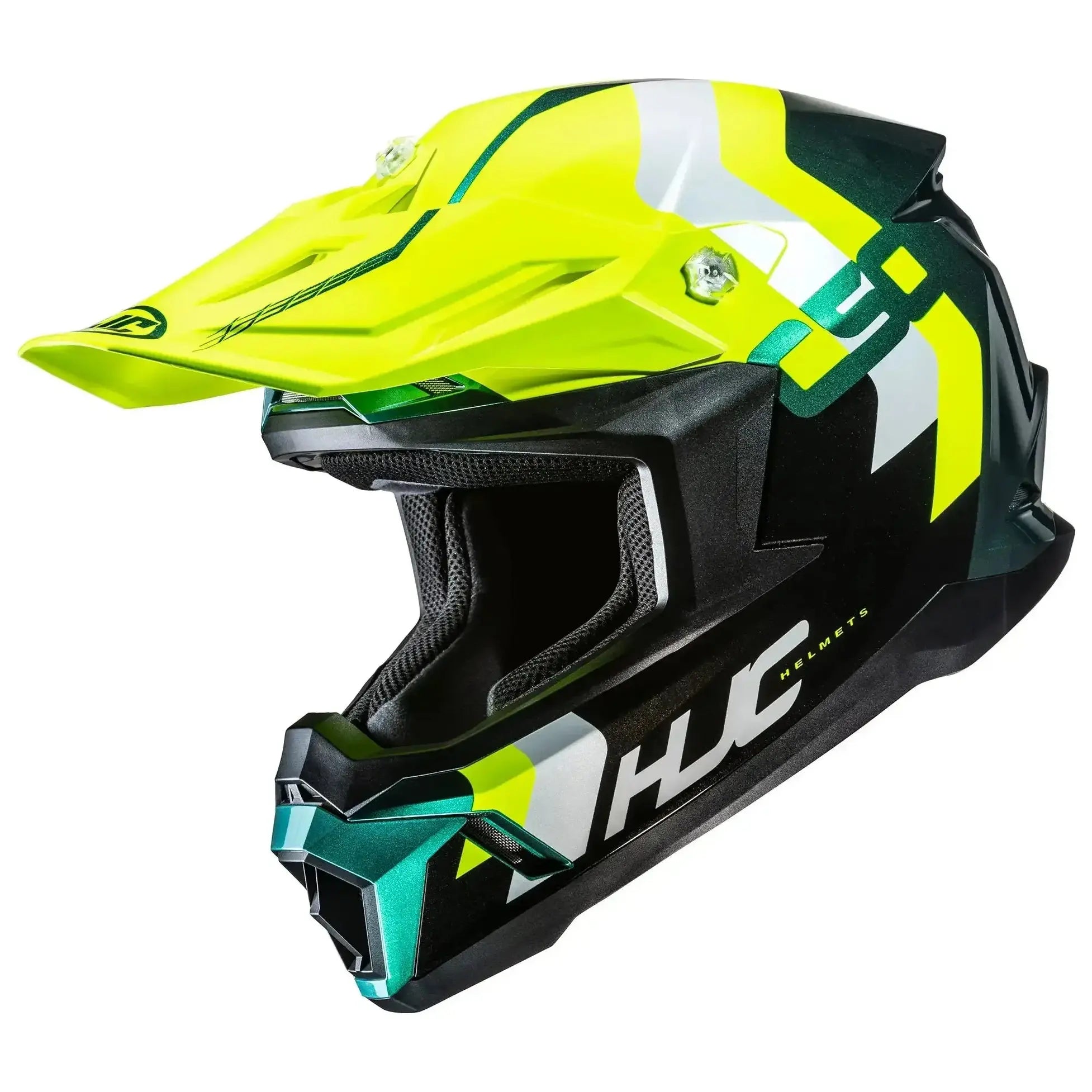HJC C50 Primal MC4 Green motocross helmet, side view on white background