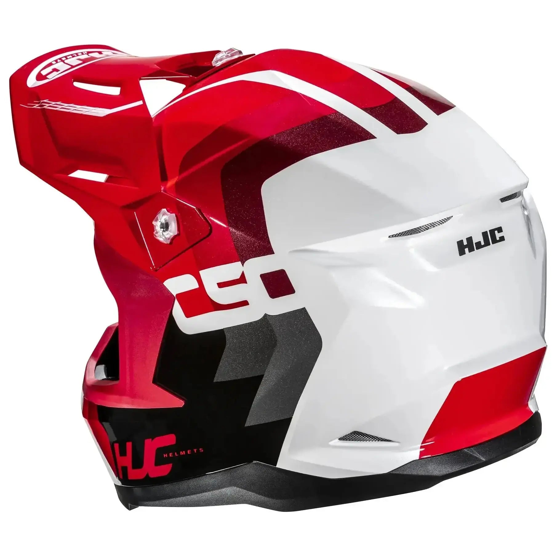 HJC C50 Primal MC1 Red motocross helmet, right side view on white background