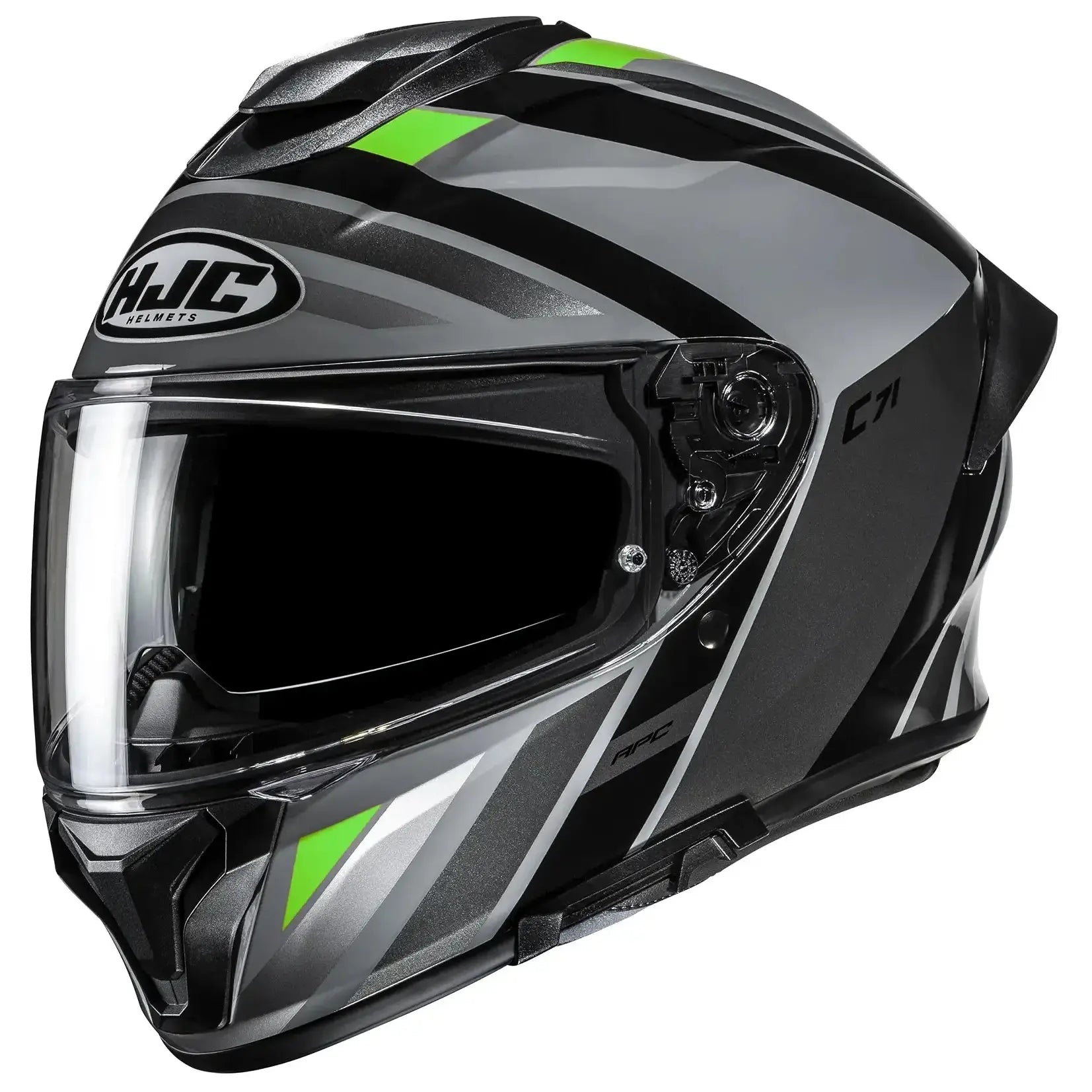 HJC C71 Faber MC4 Green full-face motorcycle helmet, side view on white background