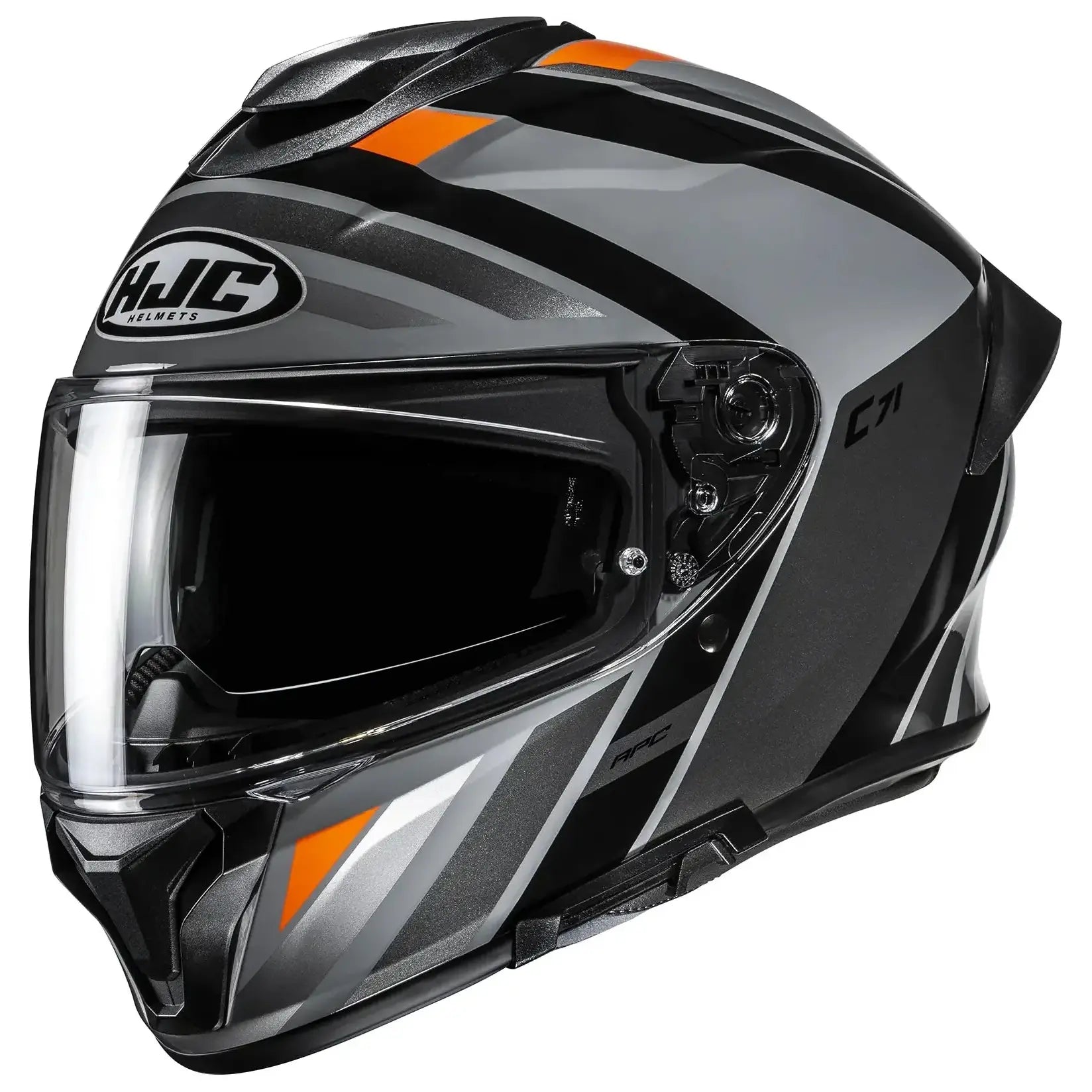 HJC C71 Faber MC7 Orange full-face motorcycle helmet, side view on white background