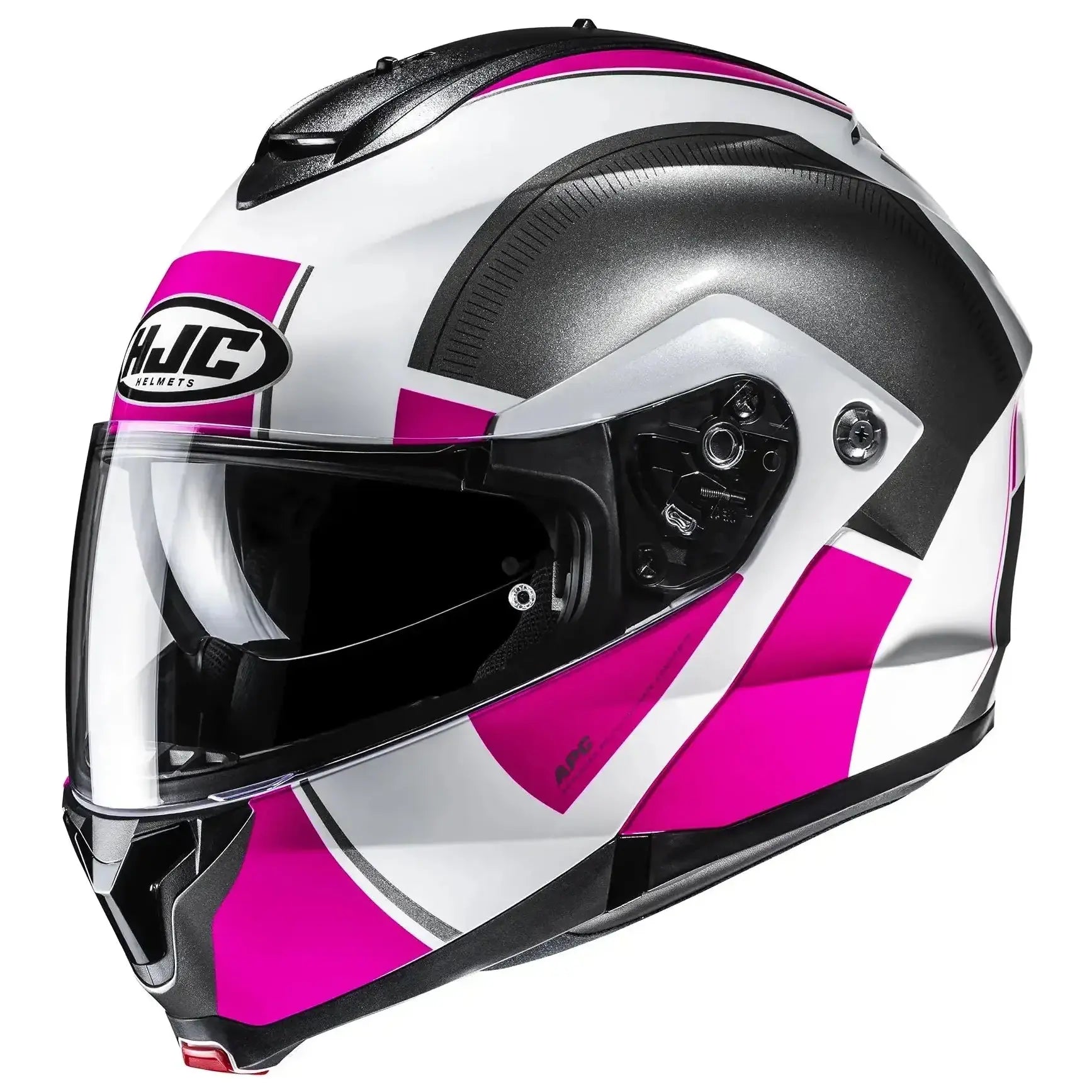 HJC C91N Jyn MC8 Pink flip-up motorcycle helmet, side view on white background