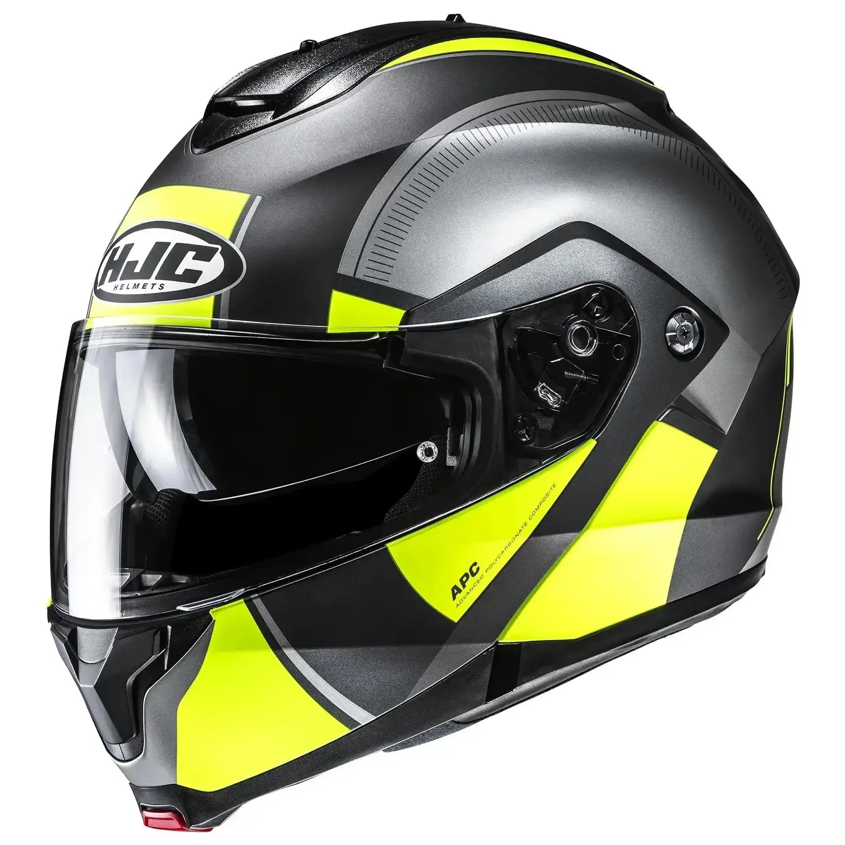 HJC C91N Jyn MC3HSF Yellow flip-up motorcycle helmet, side view on white background